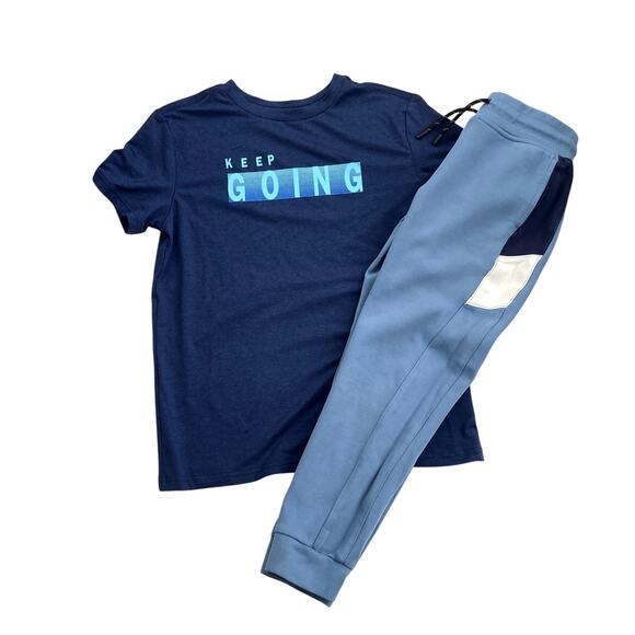 01.Algo Keep Going Performance Tee and Jogger Outfit - Blue - 7/8 - Picture 1 of 14